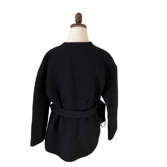 MAJE Belted Jacket Blazer Black Size 2 Collarless Slit Pockets Sash Tie Closure - Picture 4 of 12